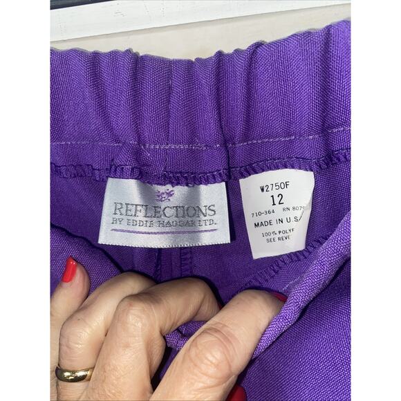 New Vintage 70s 80s Straight Leg Pants Slacks Women’s Purple Poly Pull On Large - Picture 6 of 8
